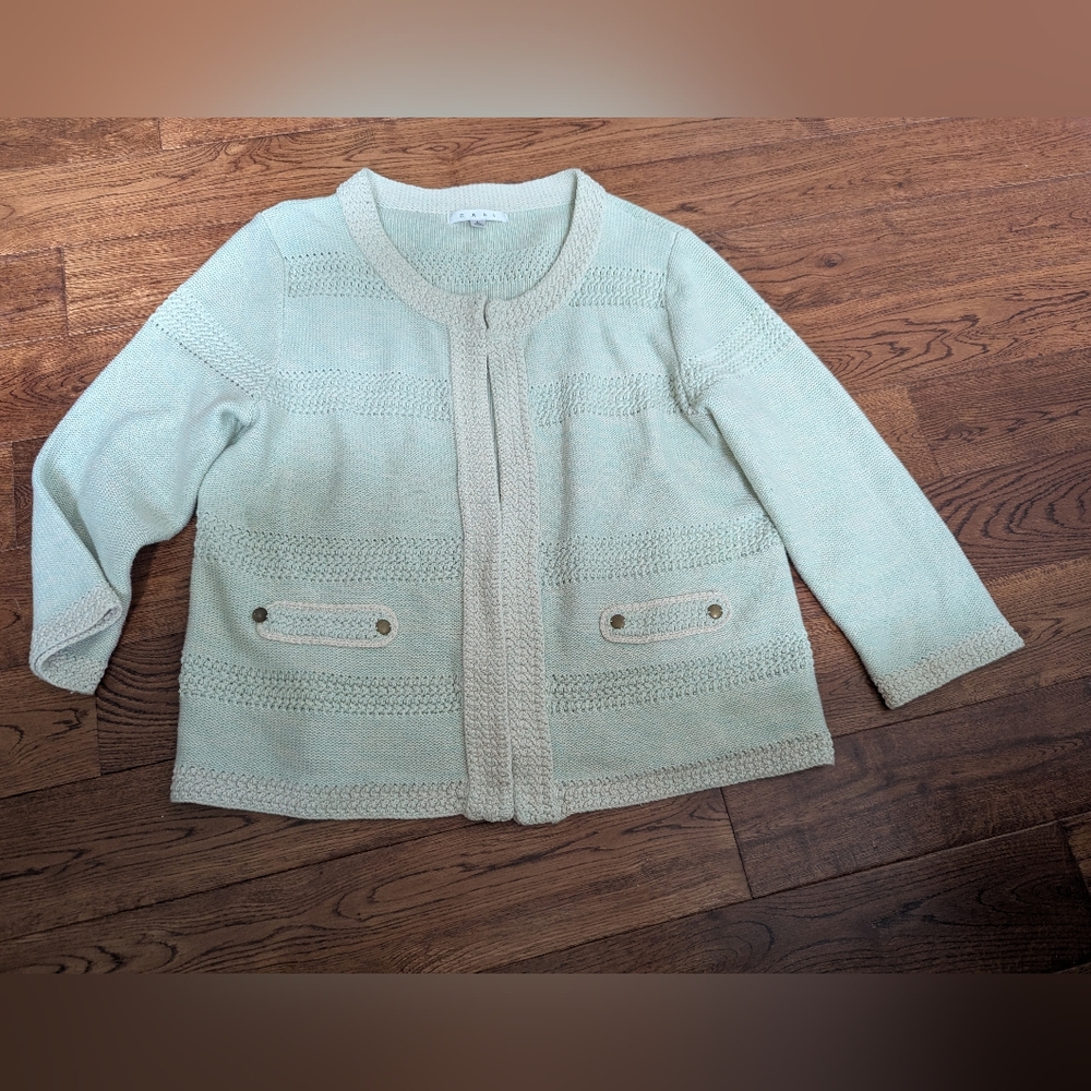 EUC CABI Society Mint Green Sweater Knit Cardigan Size Large
